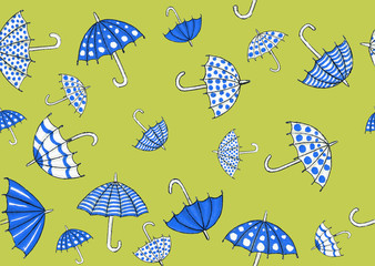deep blue umbrellas on yellow background