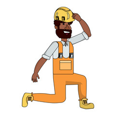 construction man on his knees over white background, vector illustration
