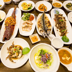 Traditional Korean Feast table, Seoul, South Korea