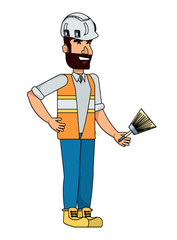 construction worker holding a paint brush over white background, vector illustration
