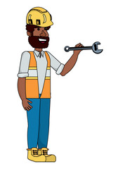 construction man holding a wrench over white background, vector illustration