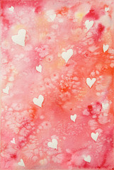 Watercolor  background with hearts for Valentine's Day or weddings