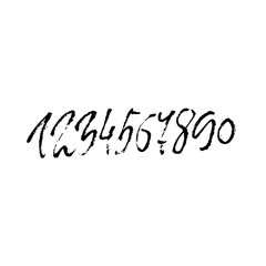 Set of calligraphic ink numbers. Textured dry brush lettering. Vector illustration.