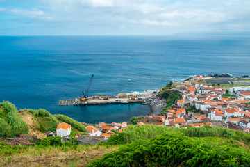 Fototapeta premium A view from the top to the port of Corvo Island in Azores