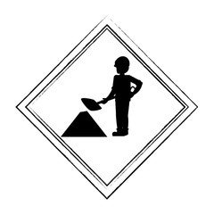 construction sign with worker with a shovel icon over white background, vector illustration