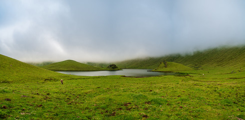 Panorama of the bottom of the cauldron of Corvo Island in Azores