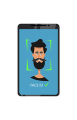 Facial recognition.Vector illustration.Cartoon boy.