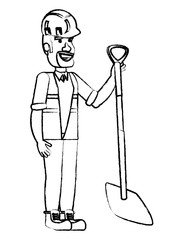 construction worker holding a shovel over white background, vector illustration