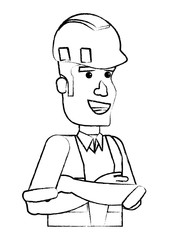 construction man with safety helmet and vest over white background, vector illustration