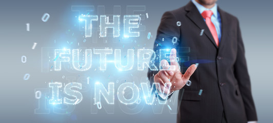 Businessman using future text interface 3D rendering