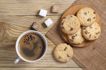 Coffee and cookies with chocolate