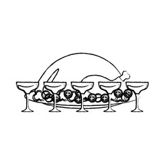 roasted turkey and champagne glasses over white background, vector illustration