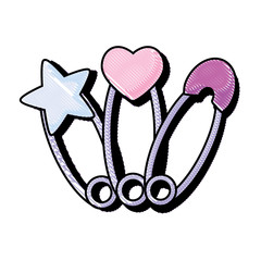 baby pins with heart and star shape over white background, vector illustration
