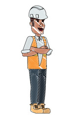 construction man with safety helmet and vest over white background, vector illustration