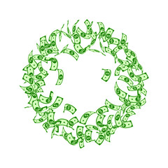 American dollar notes falling. Small USD bills on white background. USA money. Cool vector illustrat