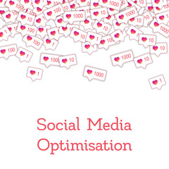 Social media icons. Social media optimisation concept. Falling gradient like counter. Scatter top gr