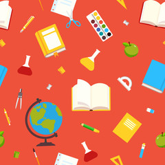 School supplies seamless pattern. Vector illustration.