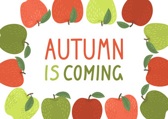 Autumn is coming. Hand drawn apples on white background. Vector illustration.