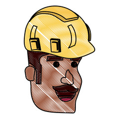 cartoon builder man with safety helmet over white background, vector illustration