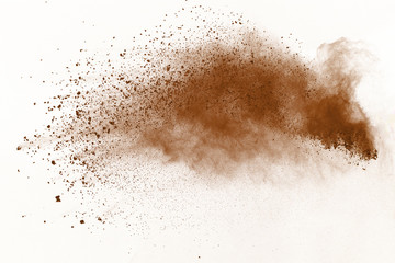 Dry soil explosion isolated on white background. - obrazy, fototapety, plakaty