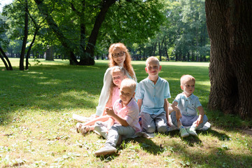 happy children in city park