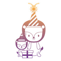 happy birthday design with cute lions with party hats over white background, vector illustration