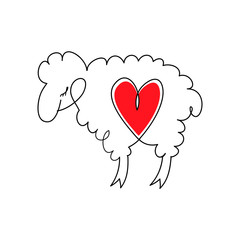 Lamb with heart. Cartoon sheep in love. Lamb and heart. Vector illustration in flat style.