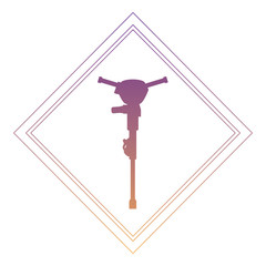 construction sign with hammer drill icon over white background, vector illustration