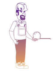 construction man holding a measuring tape over white background, vector illustration