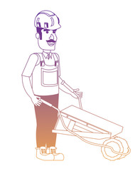 construction man with a wheelbarrow over white background, vector illustration