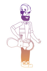 construction worker holding a circular saw over white background, vector illustration
