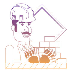 Under construction design with construction man and related icons over white background, vector illustration