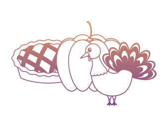 turkey with pumkin and pie over white background, vector illustration