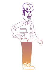 cartoon construction man holding a plans over white background, vector illustration