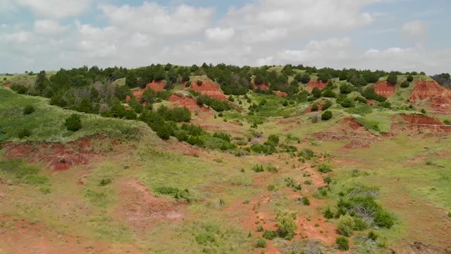 An Aerial Rising And Tilt Down Video Of Devil's Backbone In The Gypsum Hills In Kansas.