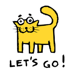 Funny orange cat says lets go! Vector illustration.