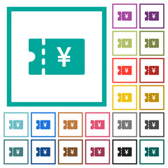 Japanese Yen discount coupon flat color icons with quadrant frames