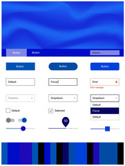 Dark BLUE vector Material Design Kit with liquid shapes.