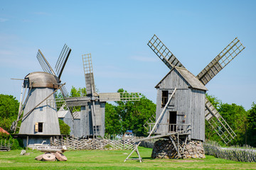 Fototapeta na wymiar wooden windmills of Saaremaa island, Estonia