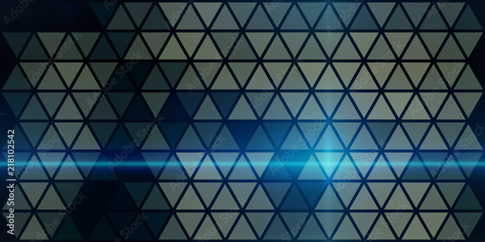 Poster Blue laser beam a dark background textured by triangles. Tech vector pattern