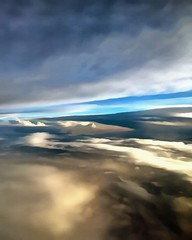 Obraz premium Oil painting. Art print for wall decor. Acrylic artwork. Big size poster. Watercolor drawing. Modern style fine art. Beautiful celestial landscape. Wonderful view from the airplane window.