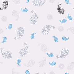 Light Blue, Yellow vector seamless doodle template with leaves and flowers.