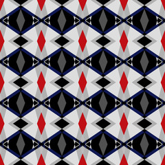 Seamless abstract geometric pattern.Red, black shapes on grey background.