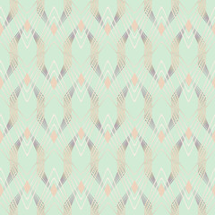Seamless abstract geometric pattern in art Deco style, light green background.