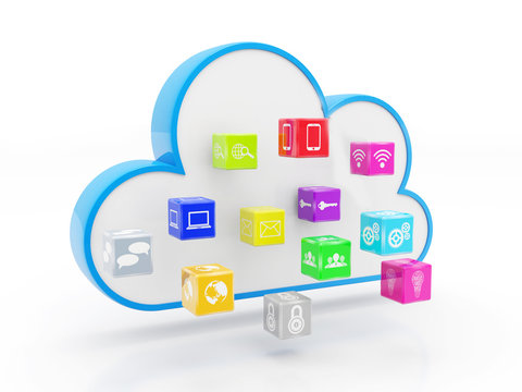 3d rendering Cloud computing concept, Cloud with Social Media Icons in white background
