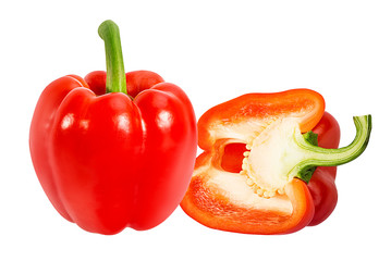 Fresh sweet pepper red bell isolated on white background with clipping path