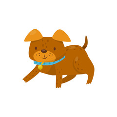 Brown dog lying on the floor, cute domestic pet animal cartoon character vector Illustration on a white background