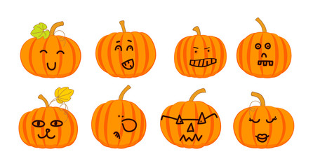 Collection of funny Halloween pumpkins. Vector cartoon pumpkins