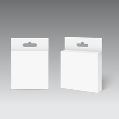 White Product Package Box With Hang Slot. Mock Up. Vector