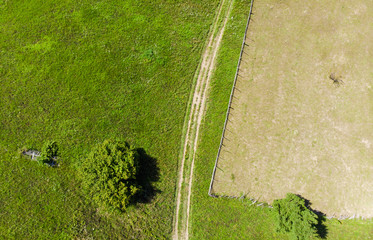 road and green meadow. aerial view